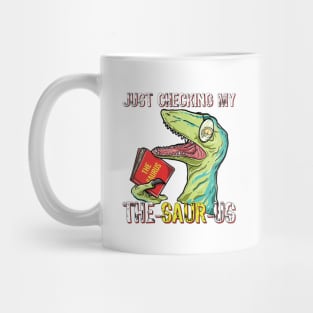 Cute Humor Funny T Rex Reading Book and Thesaurus Dinosaurs Pun Animal Gift for Kids Mug